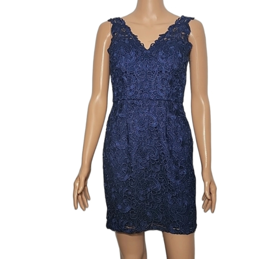 Aidan Mattox Women's V-Neck Sleeveless Lace Navy blue Cocktail Dress Size 0 - Picture 5 of 14